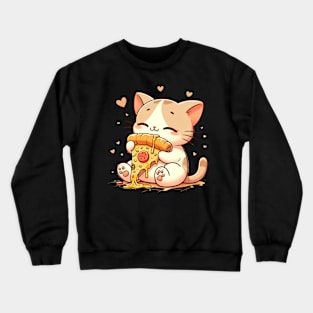 Cute kawaii Eating Pizza, Funny Pizza lover Crewneck Sweatshirt